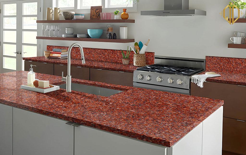 New Imperial Red Granite ứng dụng ốp bếp