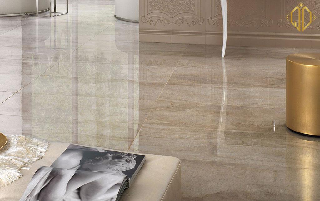 Ứng dụng đá Diano Beige Marble màu be lát nền phòng khách sang trọng